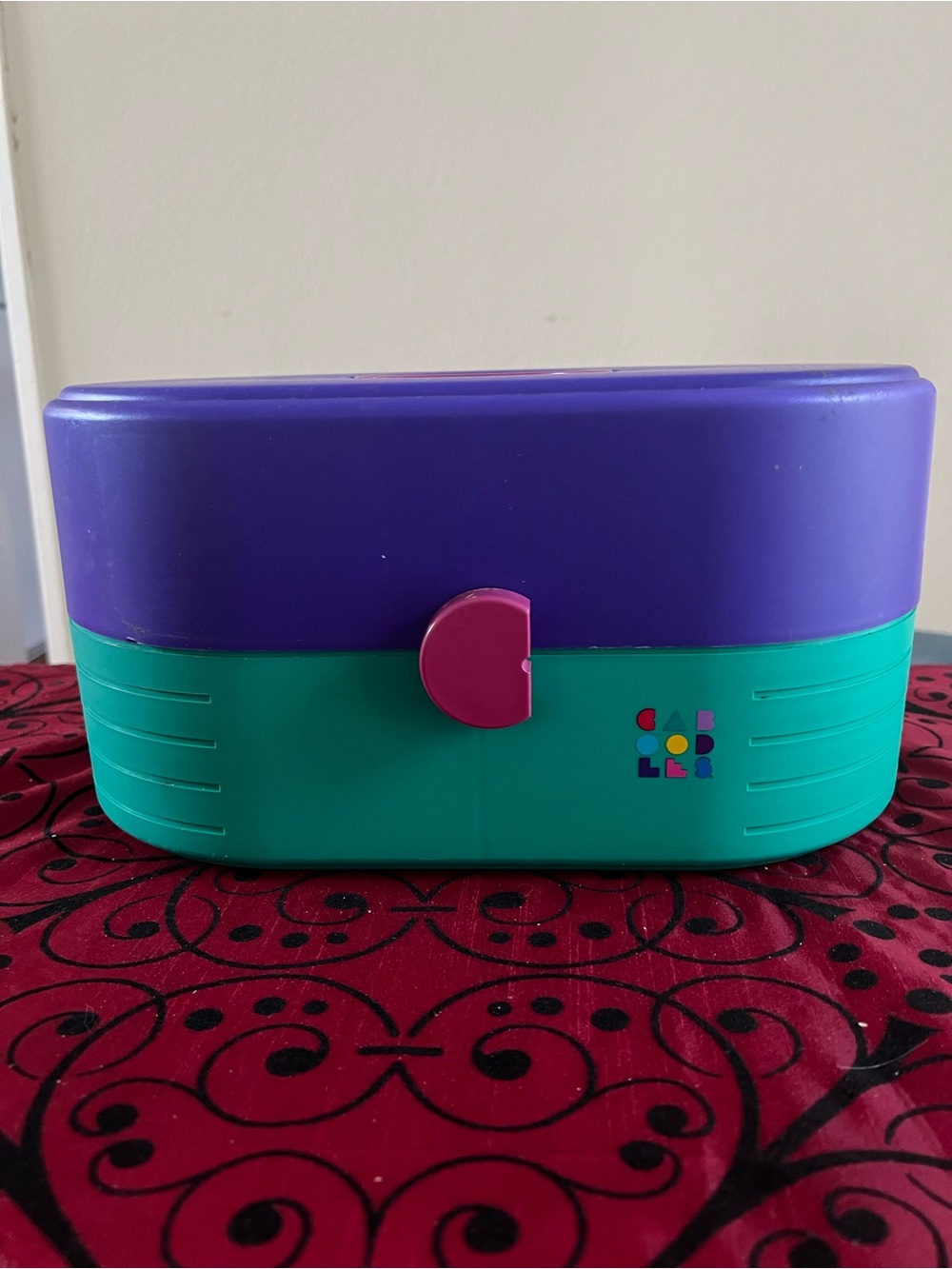 Large Vintage CABOODLES Case Organizer 3-Tier Mirror Teal Purple Pink, Vintage